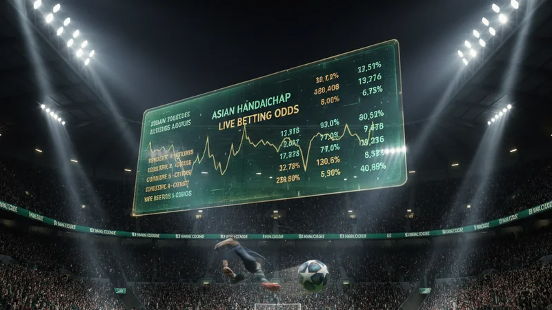 Live Asian handicap betting odds at a night football stadium for online casino sports wagering.